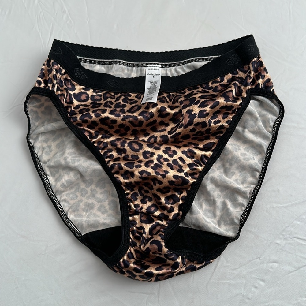 Delicates brown black multicolor leopard print high cut satin panty